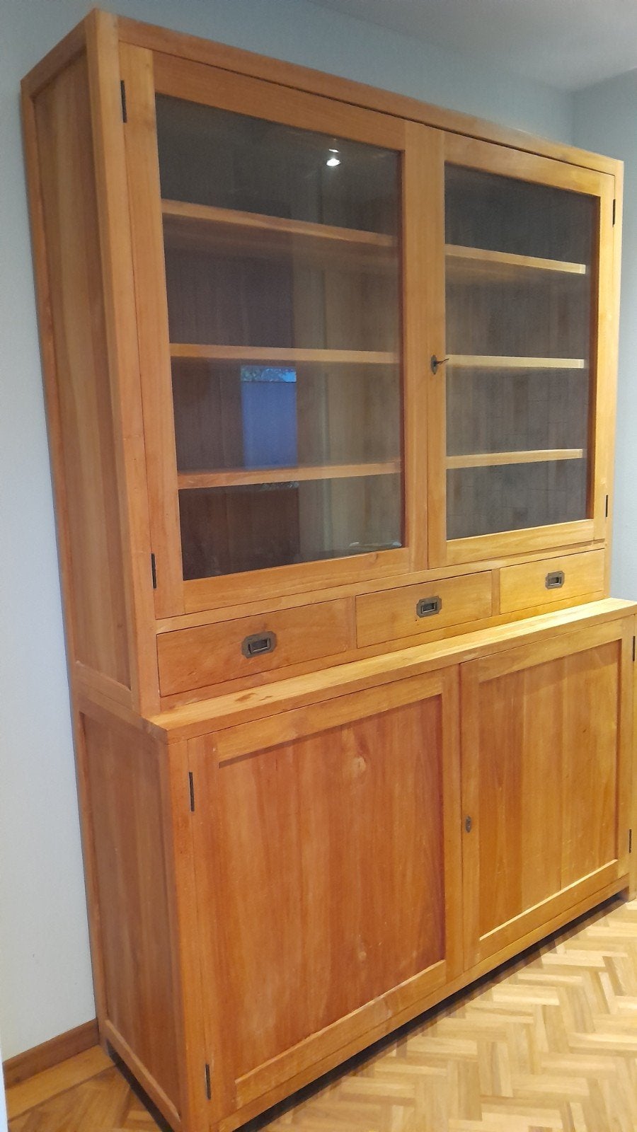 Teak massief houten servieskast, Gebruikt, Glas, Ophalen of Verzenden, 25 tot 50 cm