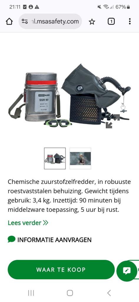 Chemische zuurstof zelfredder. Zuurstofmaskers., Ophalen of Verzenden