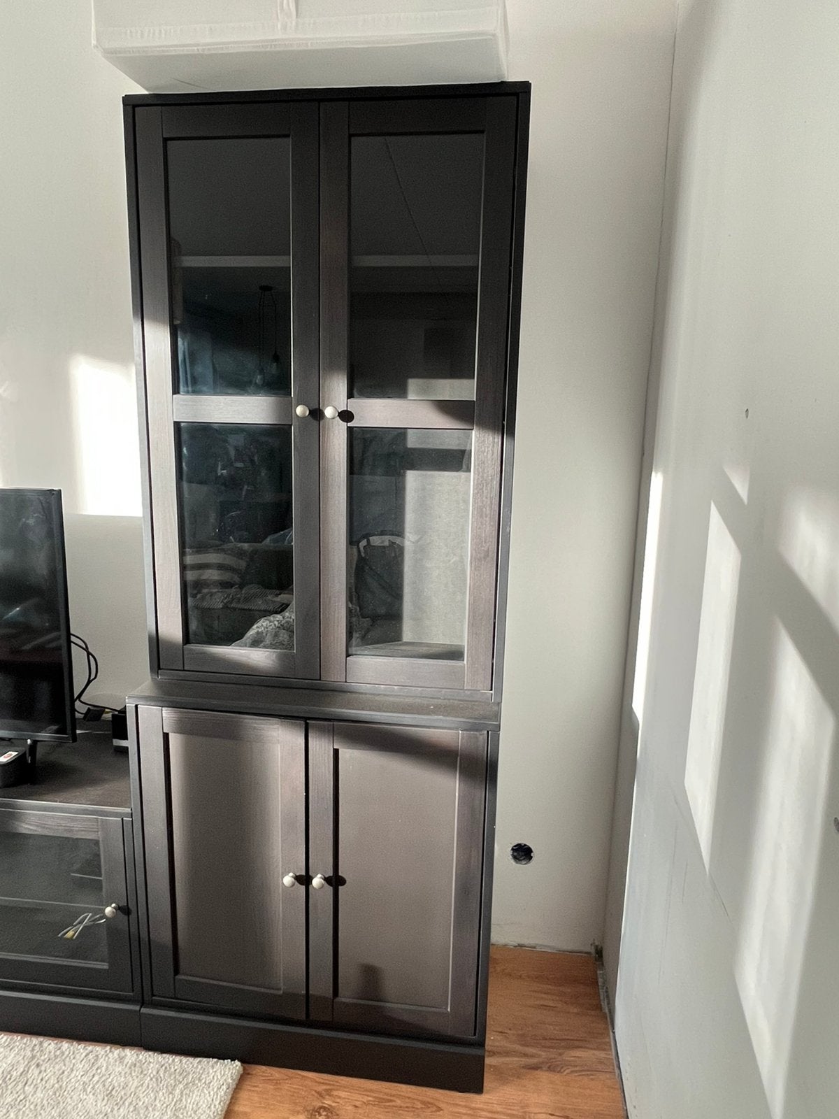 IKEA HAVSTA Storage Cabinet with Glass Doors – Black/Brown, Ophalen, 50 tot 100 cm, Zo goed als nieuw, Minder dan 100 cm