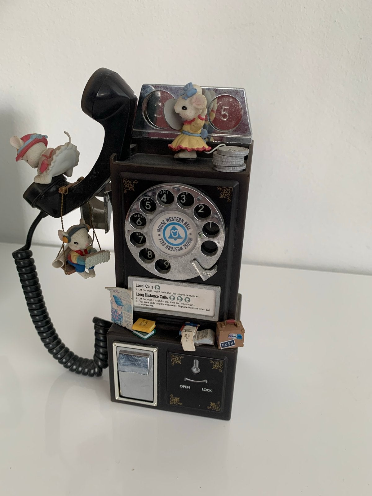 Vintage Enesco speeldoos telefoon met muizen, Ophalen, Gebruikt