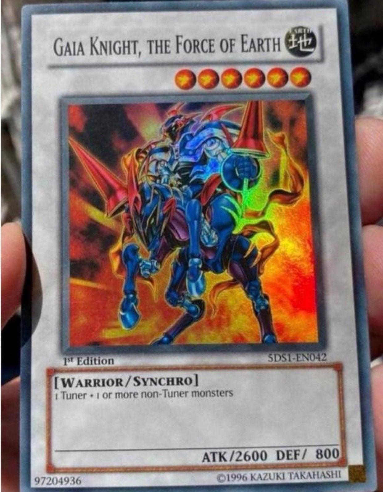 Yu-Gi-Oh! Gaia Knight, the Force of Earth 5DS1 1st Ed !, Ophalen of Verzenden, Zo goed als nieuw, Losse kaart, Foil