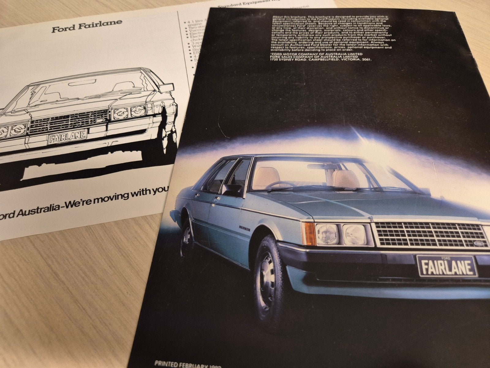 Jaren 80 Ford Fairlane brochure met losse bijlage izgst, Ophalen of Verzenden, Zo goed als nieuw, Ford