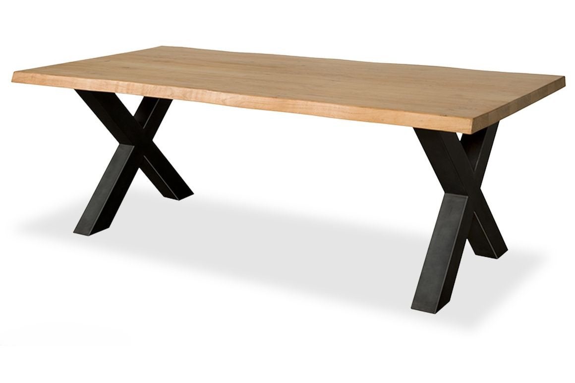 Nieuwe boomstamtafel 200x100cm acaciahout met X-poot, Ophalen, 100 tot 150 cm, Vijf personen of meer, Rechthoekig