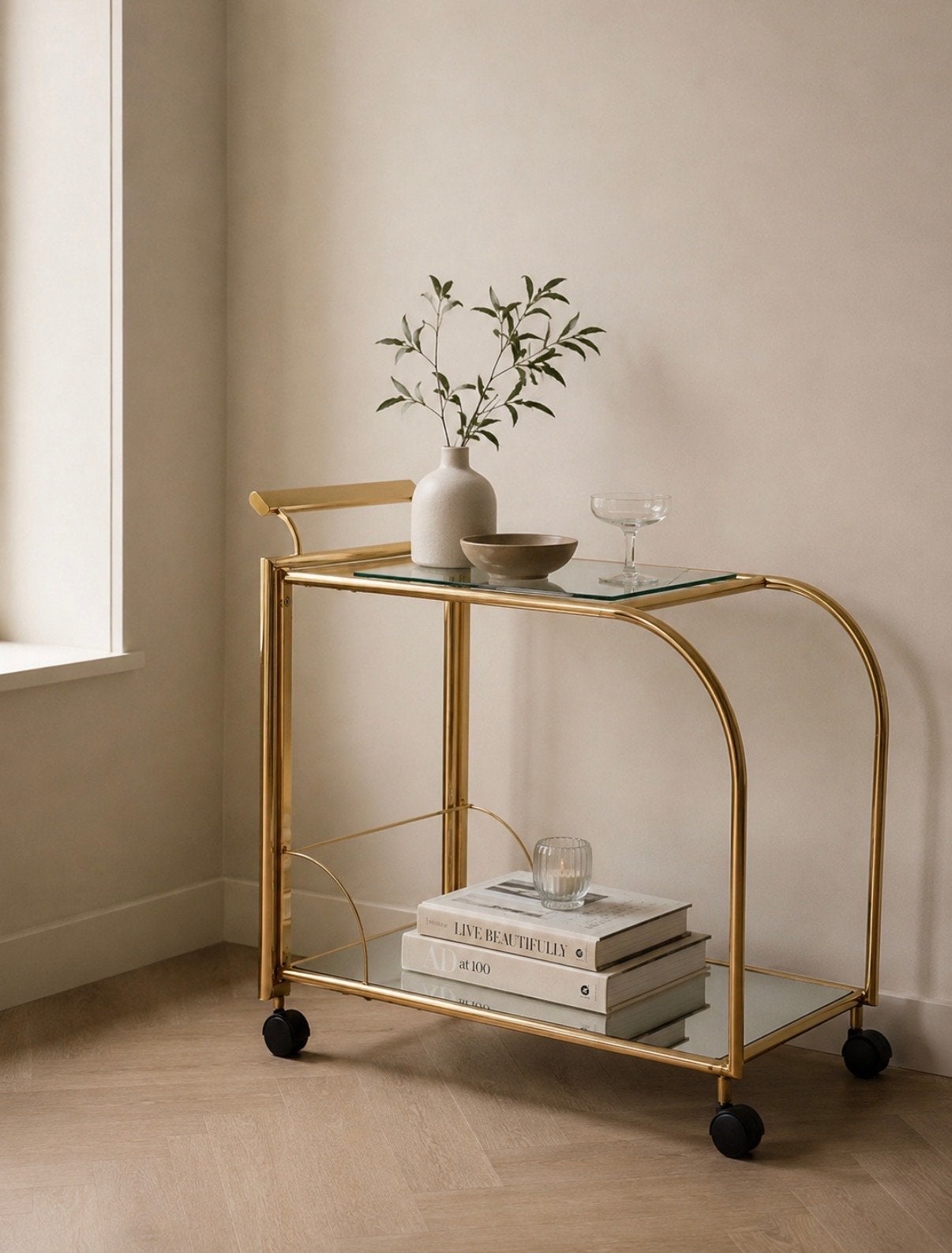 Vintage Serveerwagen Trolley Bar Goud Glas, Ophalen