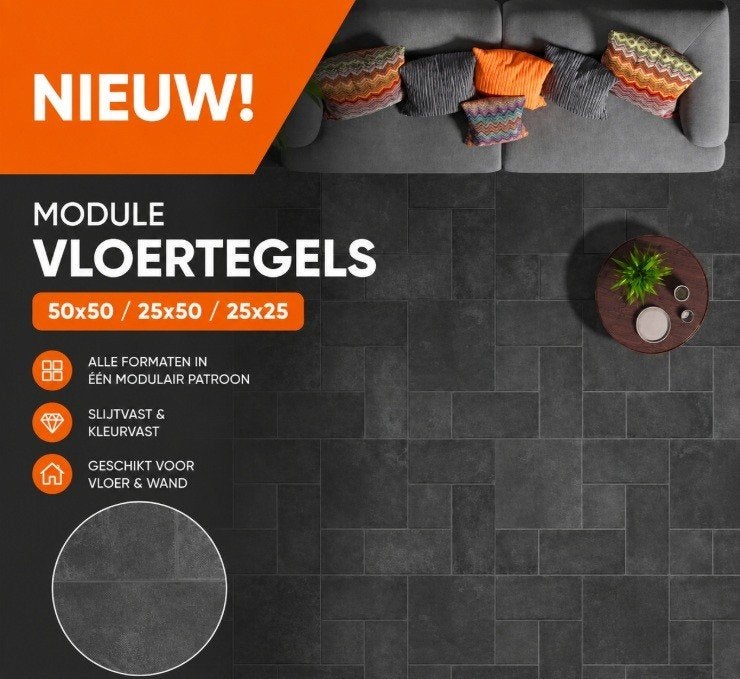 Castle stones - module vloertegels – kloostertegels antracit, Zwart, 50 cm, Verzenden, Nieuw