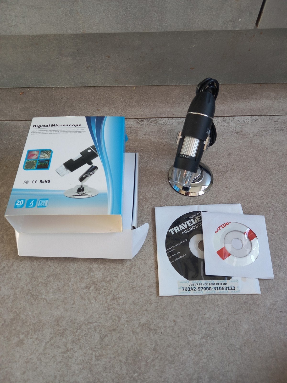 Digitale USB Microscoop 20 MPix met standaard, Ophalen of Verzenden, Zo goed als nieuw, Minder dan 400x, Biologische microscoop
