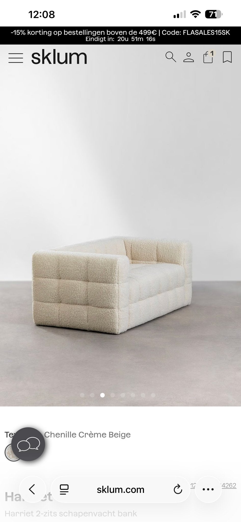 Moderne 2-zits bank in chenille crème beige, Huis en Inrichting, Banken | Bankstellen, Ophalen, Gebruikt, 150 tot 200 cm, Tweepersoons