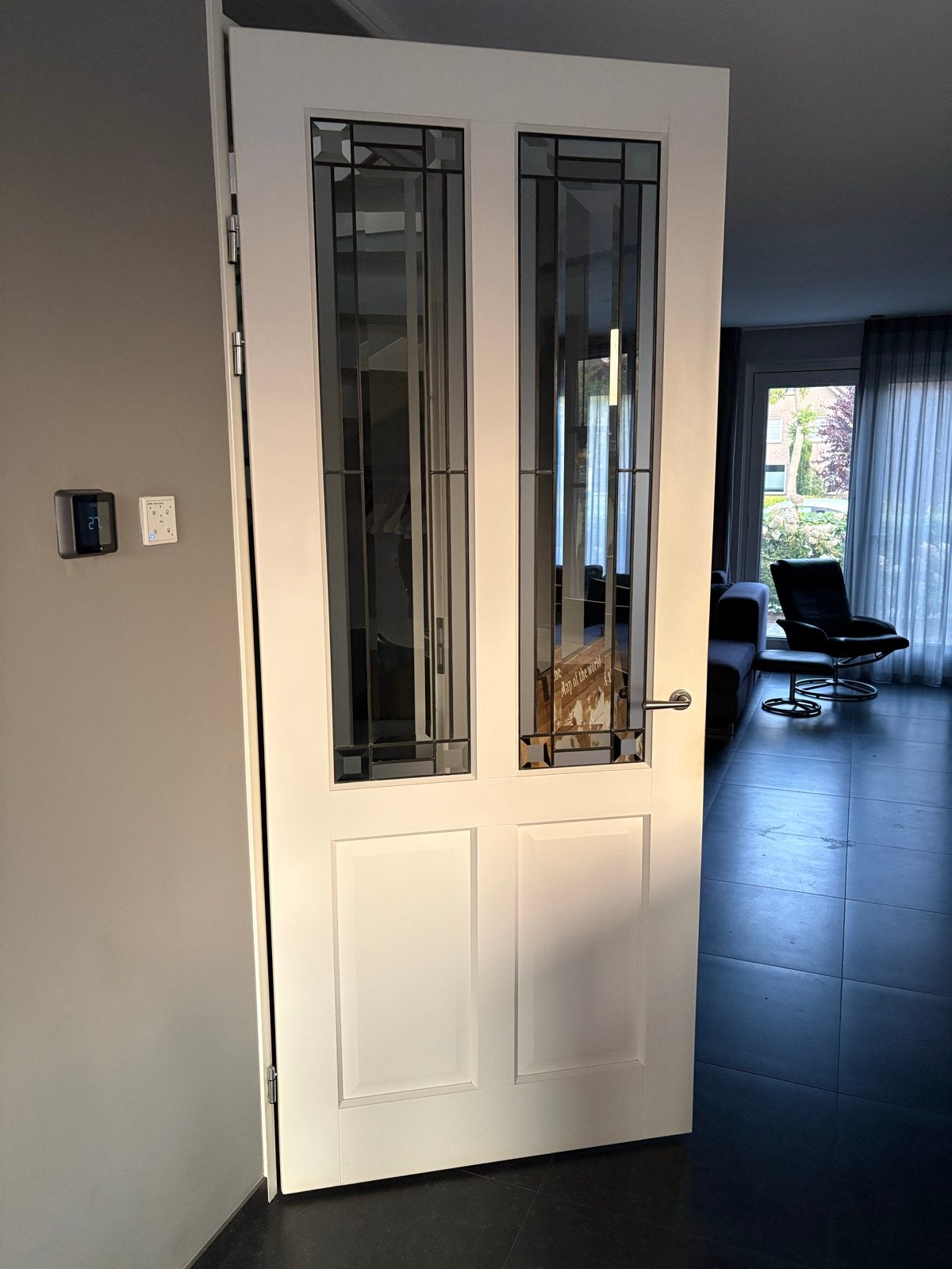 2 Binnendeuren Glas in Lood Wit Opdek 93x231,5 cm, Ophalen, Gebruikt, 80 tot 100 cm, 215 cm of meer