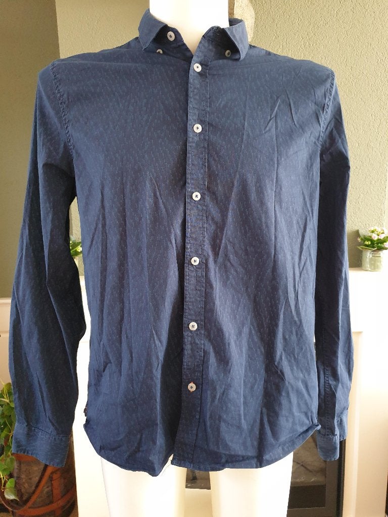 Hallinger stoere donker blauwe overhemd mt XL 43 44 blouse, Hallinger, Zo goed als nieuw, Halswijdte 43/44 (XL), Verzenden