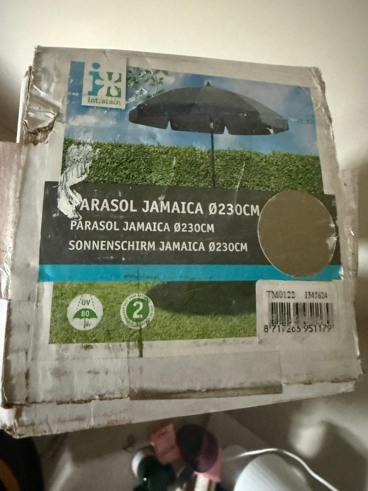 Jamaica parasol taupe 230 cm breed, Ophalen, Nieuw, 2 tot 3 meter, Stokparasol