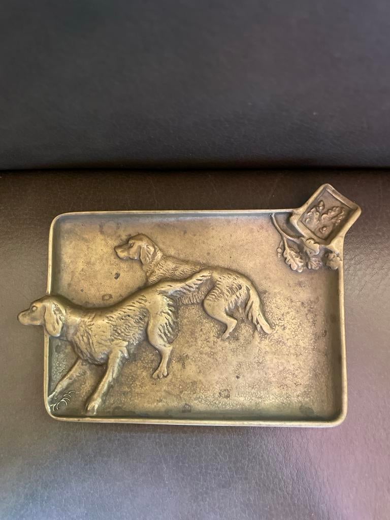 Antieke bronzen asbak met jachthonden (Ierse Setters?), Ophalen of Verzenden