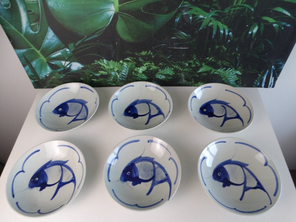 6 x Koi karper servies, Gebruikt, Keramiek, Ophalen of Verzenden, Bord(en)