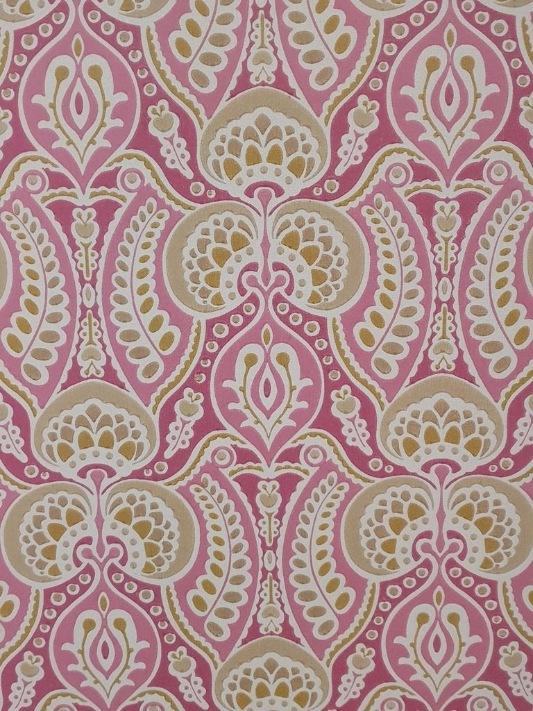 13711 Roze barok behang met crème en mosterdkleur swiet, Ophalen of Verzenden, Roze