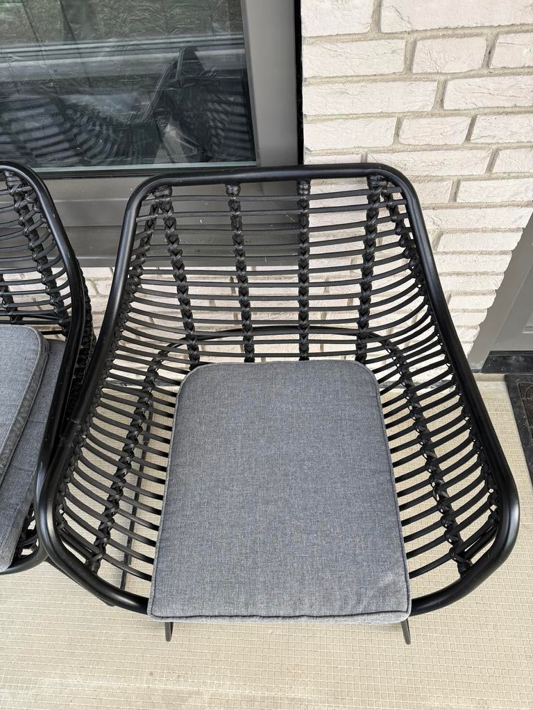 Karwei kunsstof rotan tuinstoel zwart. Stalen frame, Tuin en Terras, Ophalen, Zo goed als nieuw, Rotan