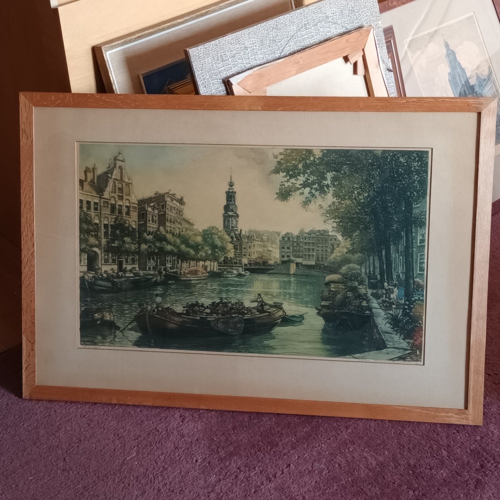 Cornelis Brandenburg, ets, Amsterdam, Singel, Bloemenmarkt, Antiek en Kunst, Ophalen