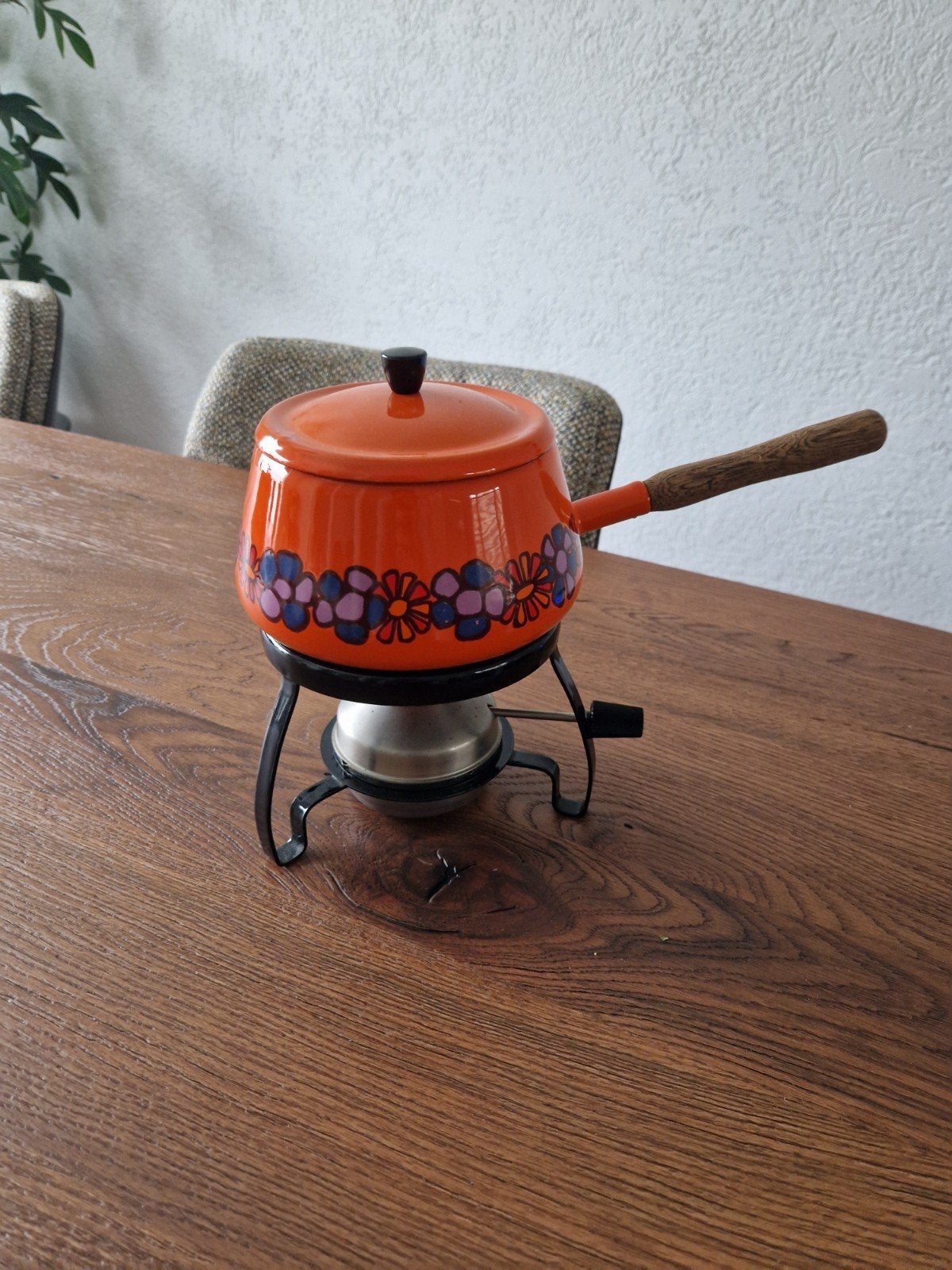 Vintage Brabantia fonduepan met gelbrander - Diana motief, Huis en Inrichting, Ophalen, Gebruikt, Metaal, Brabantia