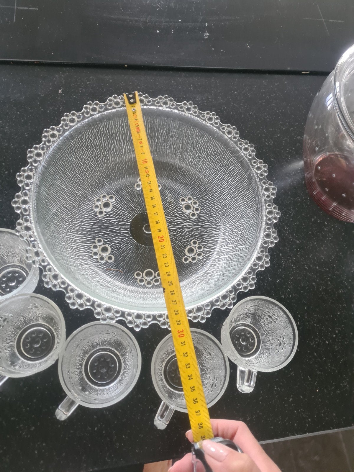 Glazen schaal met 5 bijpassende kommetjes, Ophalen of Verzenden, Glas, Overige stijlen, Schaal of Schalen