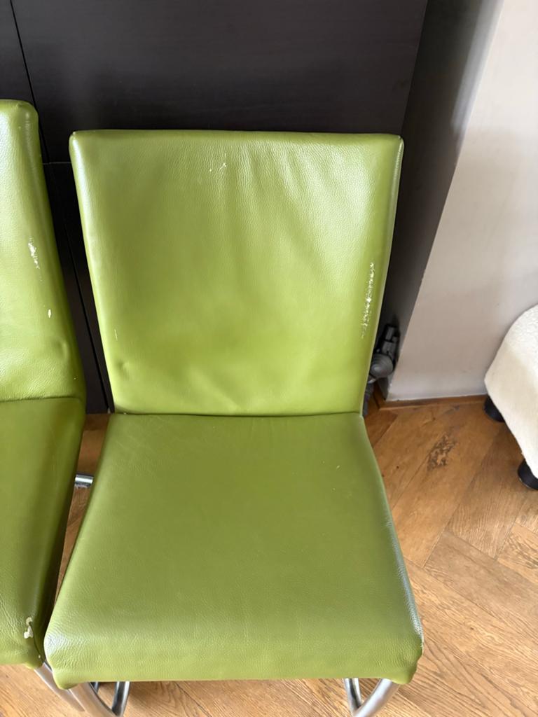 6 Groene Leren Eetkamerstoelen - Gebruikt, Huis en Inrichting, Stoelen, Ophalen, Gebruikt, Overige kleuren, Leer