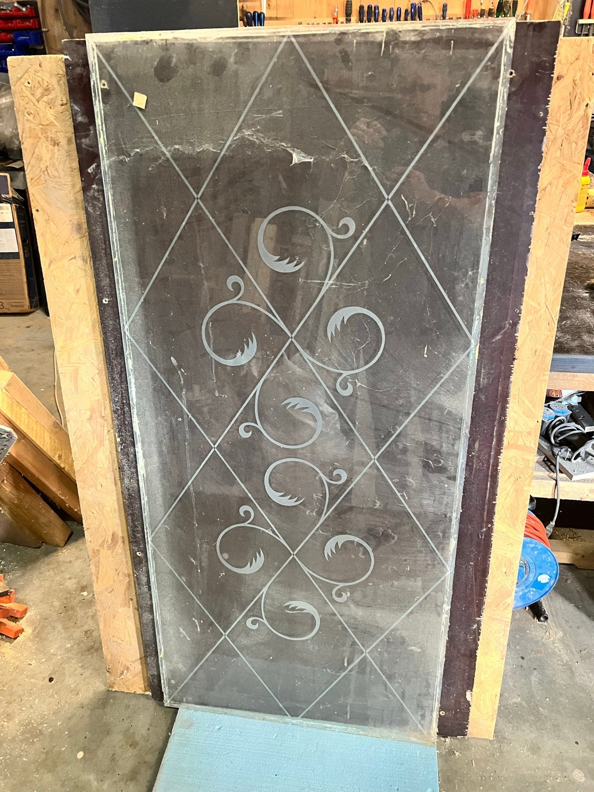 Decoratieve glasplaat met geëtst patroon, Ophalen, Gevelraam of Ruit, Gebruikt, 80 tot 120 cm