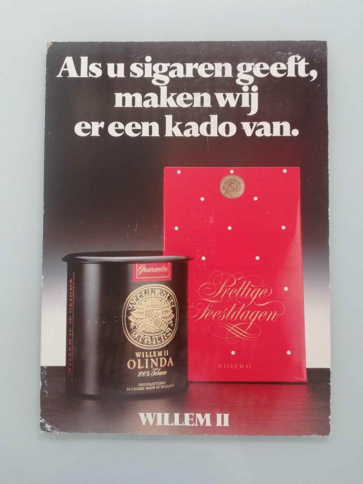 Oud Willem II Sigaren reclamebord., Verzamelen, Ophalen of Verzenden, Gebruikt, Reclamebord