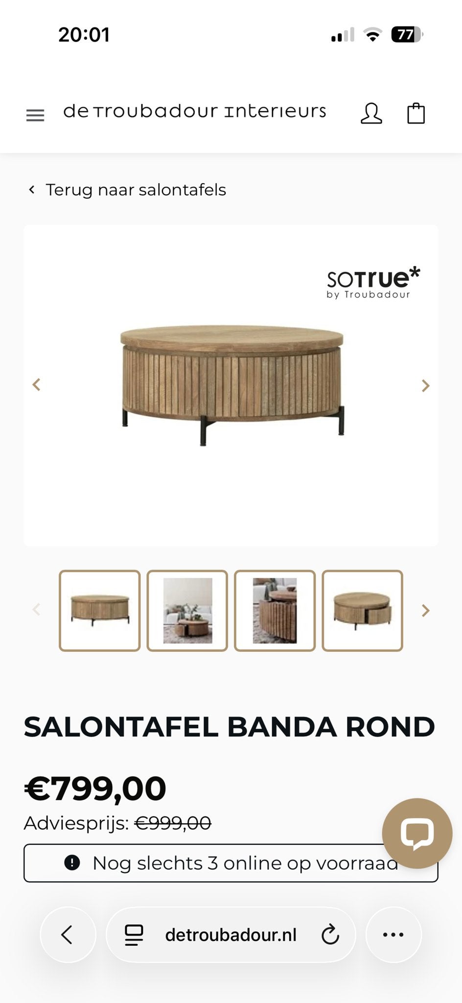 Salontafel Banda Rond van Troubadour - Zo goed als nieuw, Huis en Inrichting, Tafels | Salontafels, Ophalen, Rond, 50 tot 100 cm