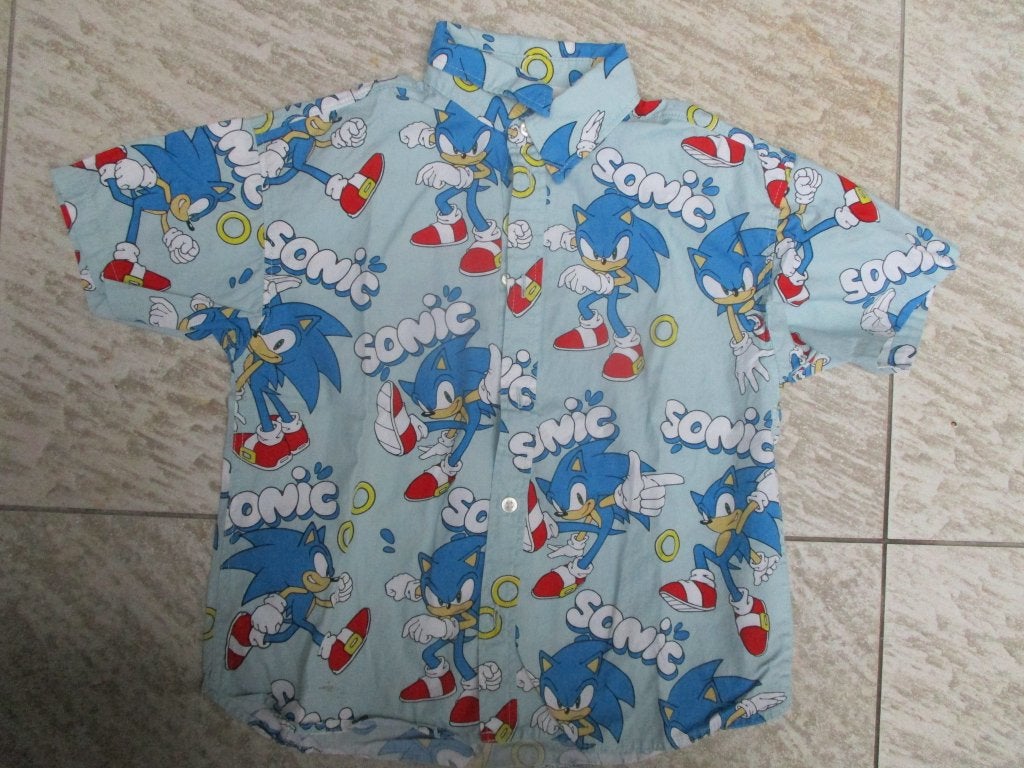 Overhemd blauw Sonic maat 110 korte mouwen, H&M, Overhemd of Blouse, Ophalen of Verzenden, Zo goed als nieuw
