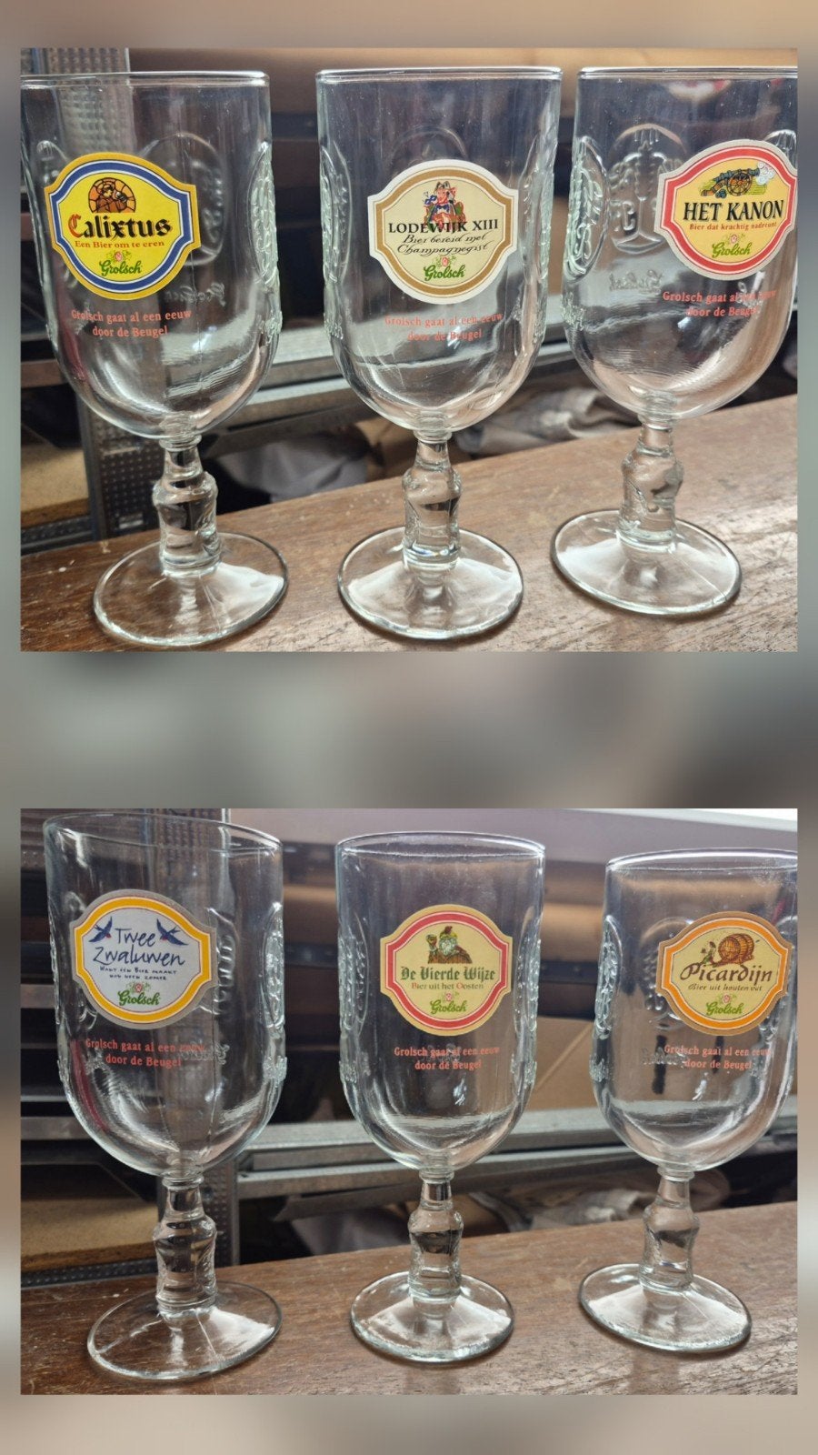 set van 6 stuks grolsch glazen uit 1997, Ophalen of Verzenden, Zo goed als nieuw, Glas of Glazen, Grolsch