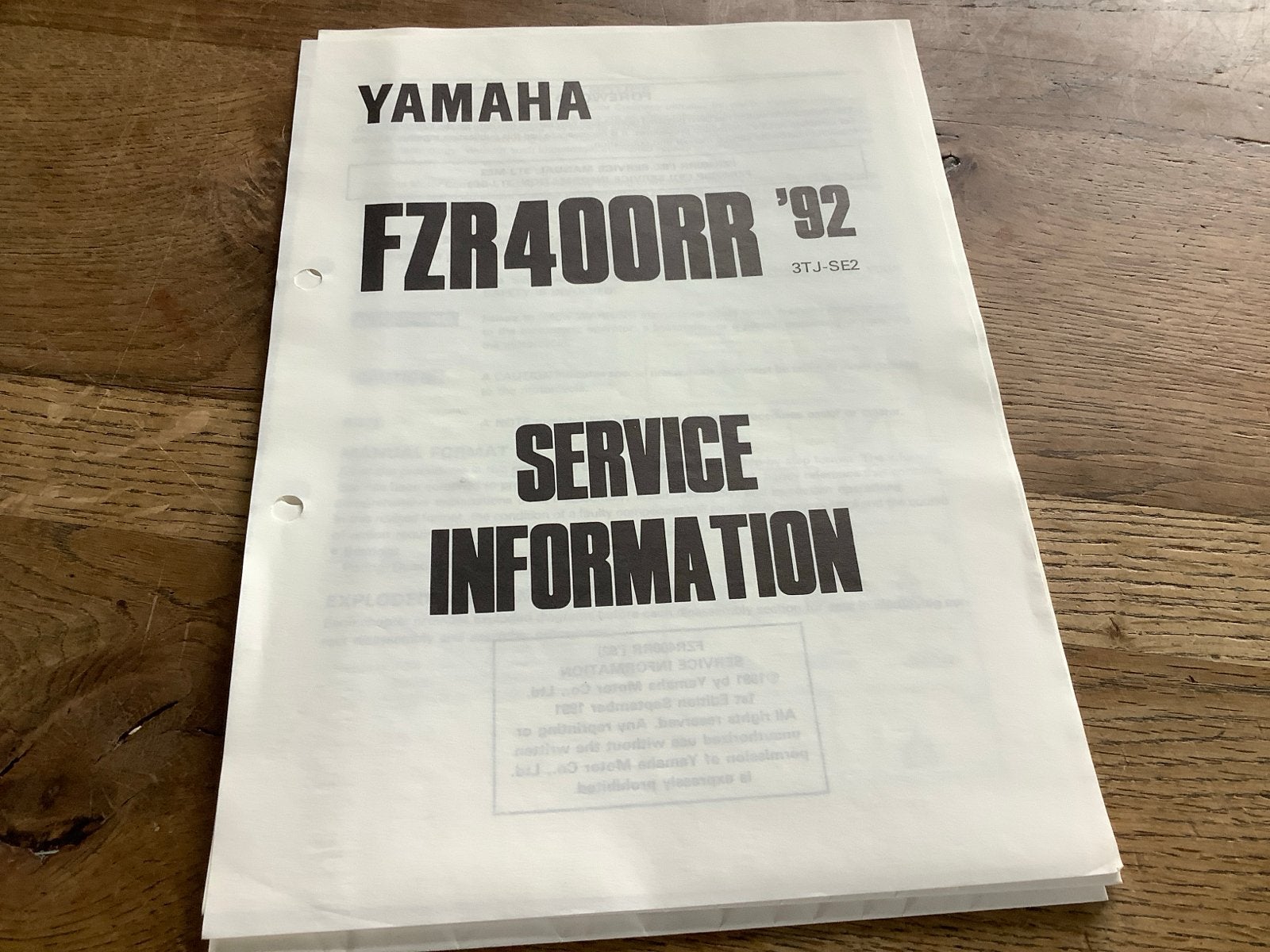 Yamaha FZR400RR ('92) Service Informatie Handleiding. (114), Verzenden, Yamaha