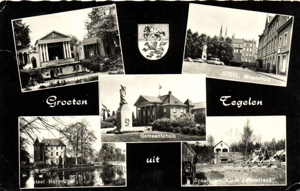 Groeten uit Tegelen - 5 afb + wapen o.a. Steyl - 196? gelope, Ophalen of Verzenden, 1960 tot 1980, Gelopen, Limburg