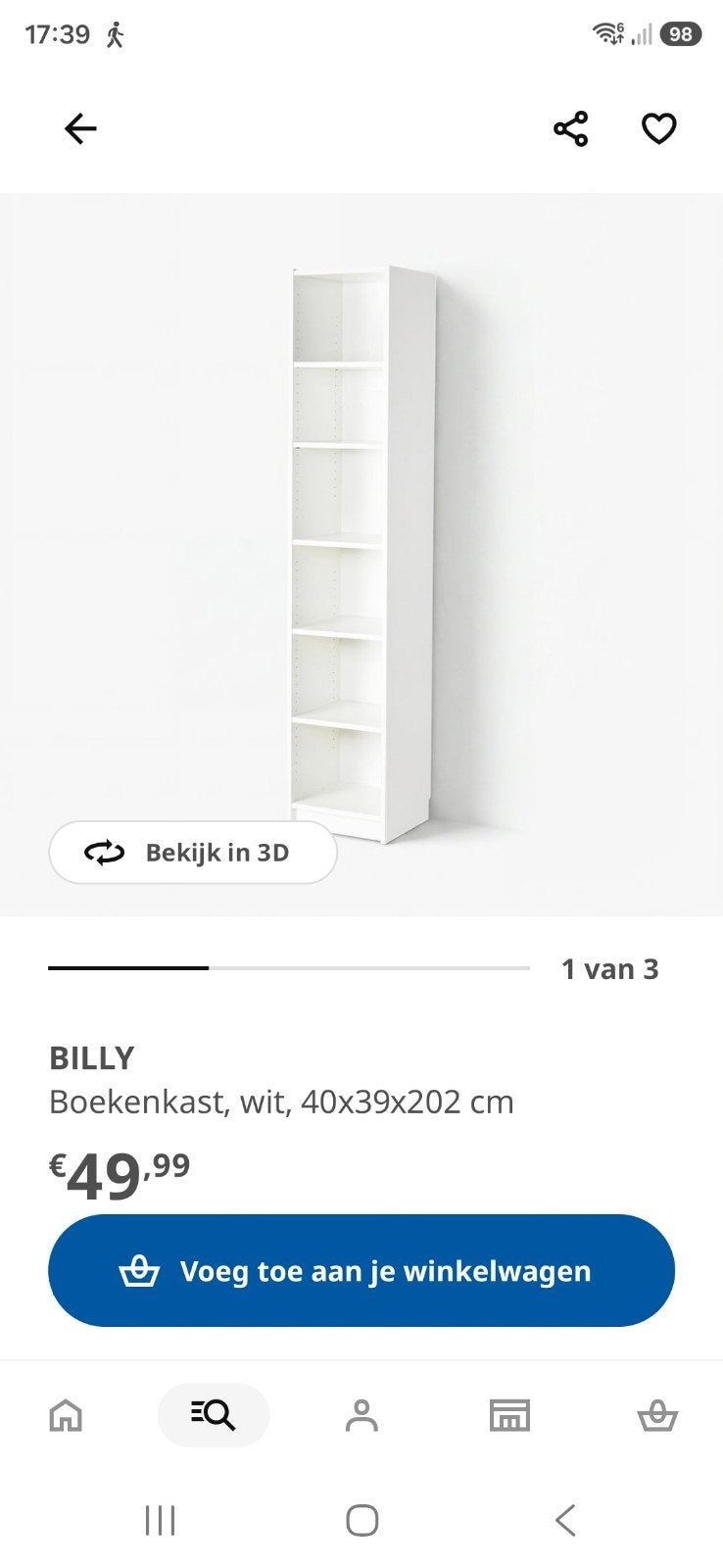 IKEA Billy Boekenkast Wit - 40x39x202 cm, Ophalen, Zo goed als nieuw, 25 tot 50 cm, Minder dan 50 cm