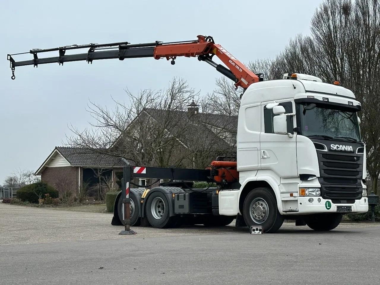 Scania R450 6x2!EURO6! KRAN ATLAS 19TM! TOP!RADIO REMOTE! DK, Auto's, Automaat, Euro 6, Scania, Wit