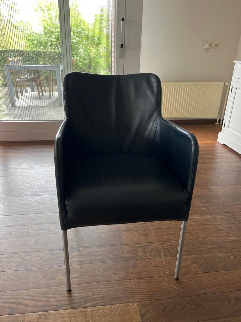 4 leren stoelen in prima staat, Huis en Inrichting, Stoelen, Ophalen, Gebruikt, Blauw, Leer
