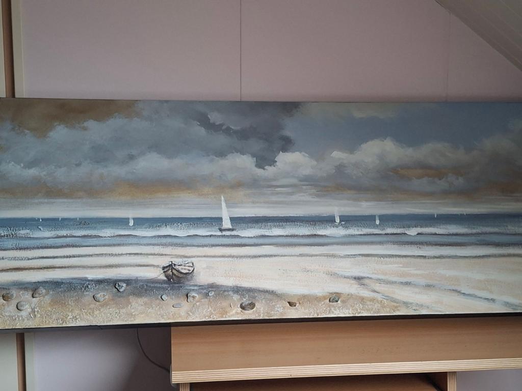 Schilderij 'Zeegezicht met zeilboten' - Hayes, Ophalen of Verzenden