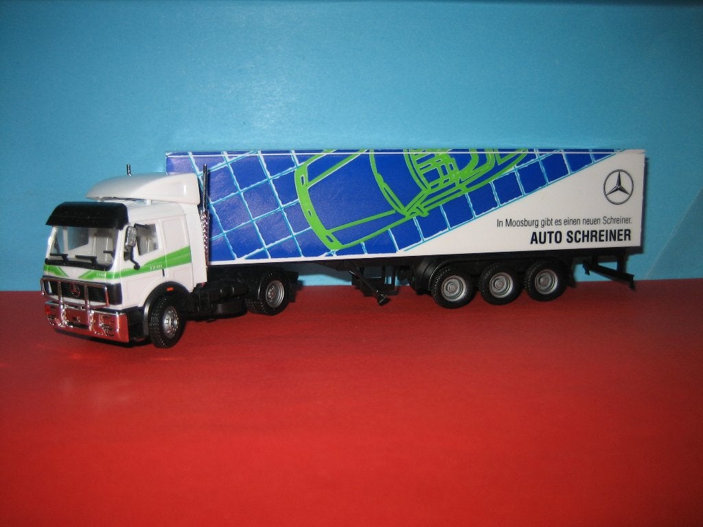 MB-Auto-Schreiner  MERCEDES met oplegger  Herpa, Ophalen of Verzenden, Zo goed als nieuw, Bus of Vrachtwagen, Herpa
