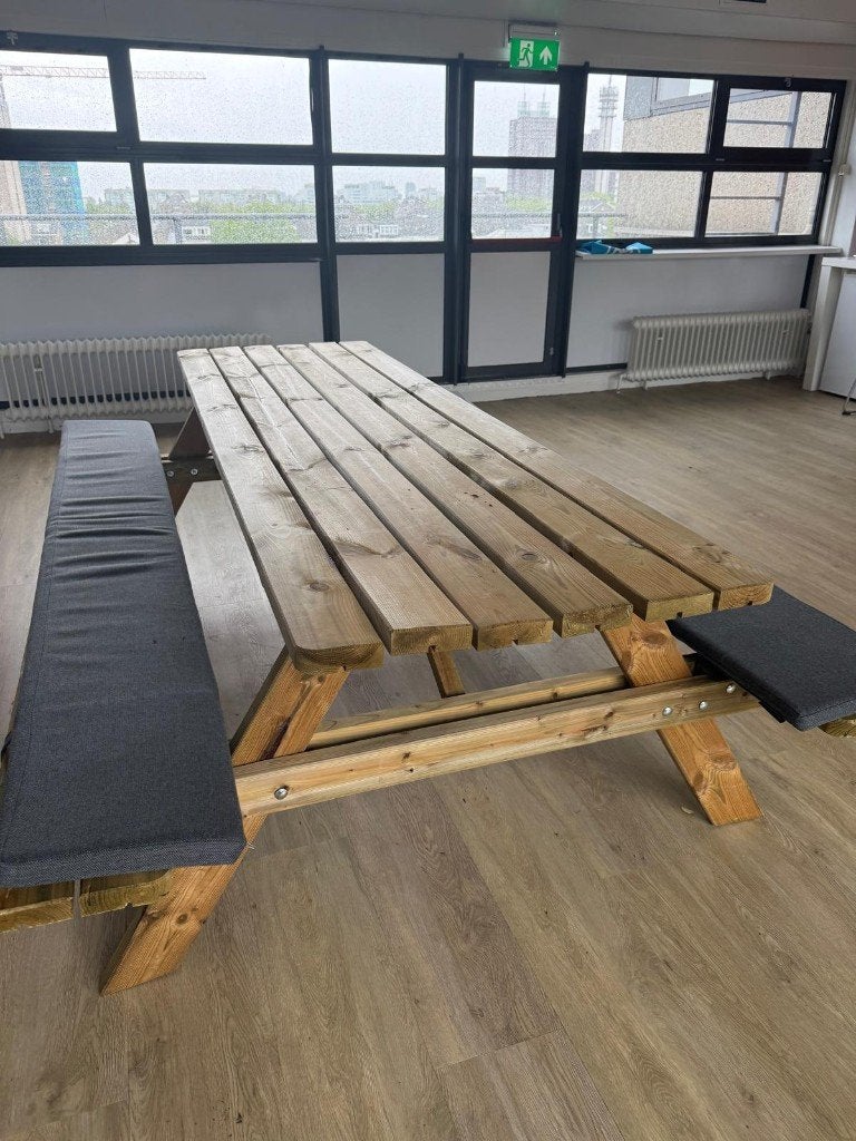 Picknicktafel 2.40m, Tuin en Terras, Picknicktafels, Ophalen, Zo goed als nieuw, Inklapbaar, Rechthoekig