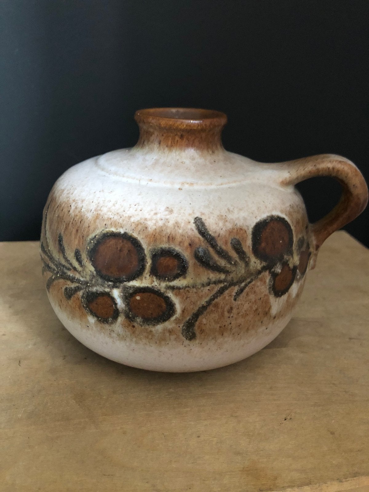 Strehla Vintage kruik vaasje floral beige bruin, Ophalen of Verzenden, Huis en Inrichting