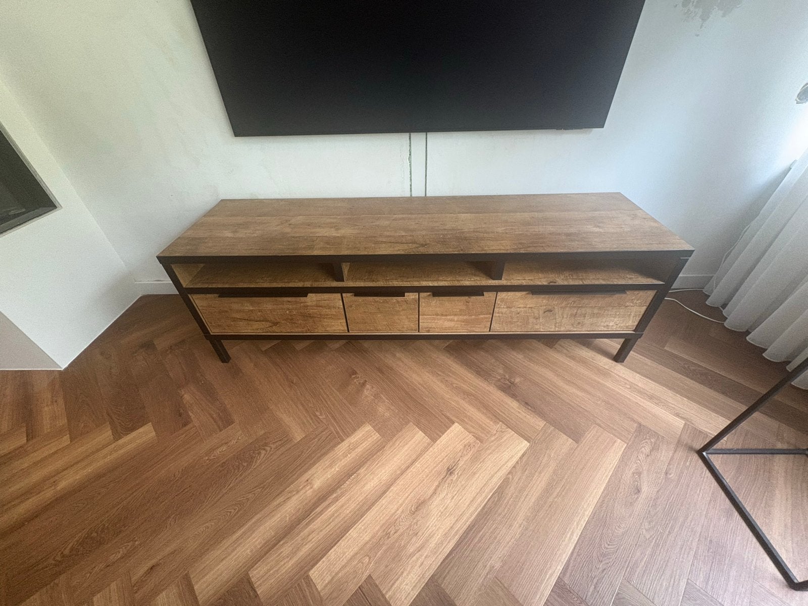 Stijlvol TV-meubel van hout en metaal, Huis en Inrichting, Ophalen, Gebruikt, 150 tot 200 cm, Minder dan 100 cm
