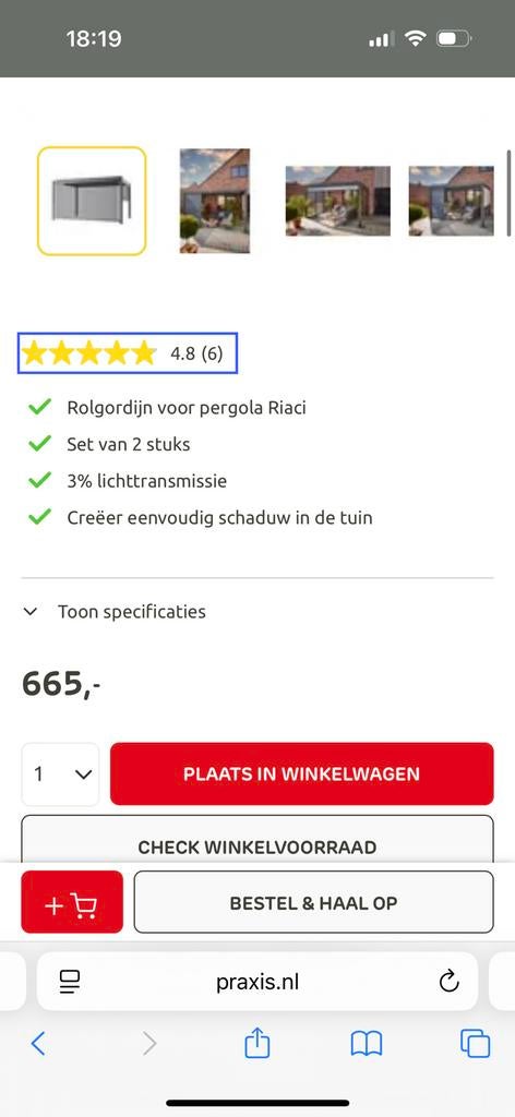 Central Park Pergola Rolgordijnen Riaci 300x390cm - 2 stuks, Tuin en Terras, Zonneschermen, Ophalen, Overige typen, Nieuw, 250 cm tot 450 cm