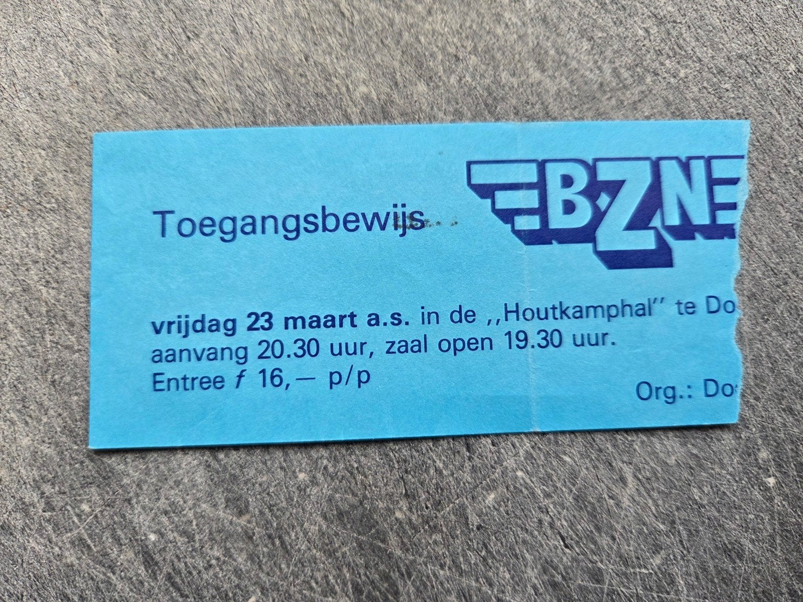 BZN ticket 23-03-1984, Tickets en Kaartjes, Concerten | Overige, Eén persoon, Maart