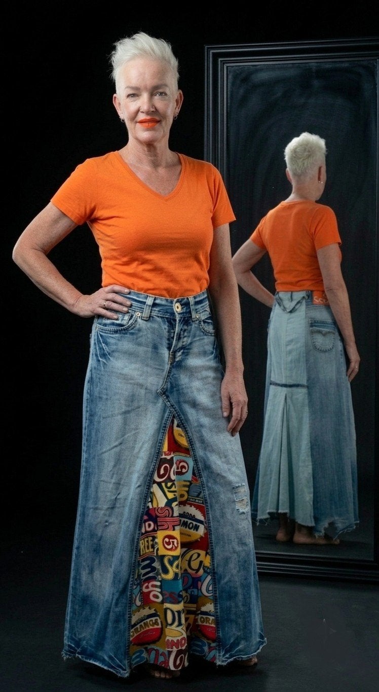 Handmade maxi denim/spijkerrok, Kleding | Dames, Maat 38/40 (M), AiD, Zo goed als nieuw, Onder de knie