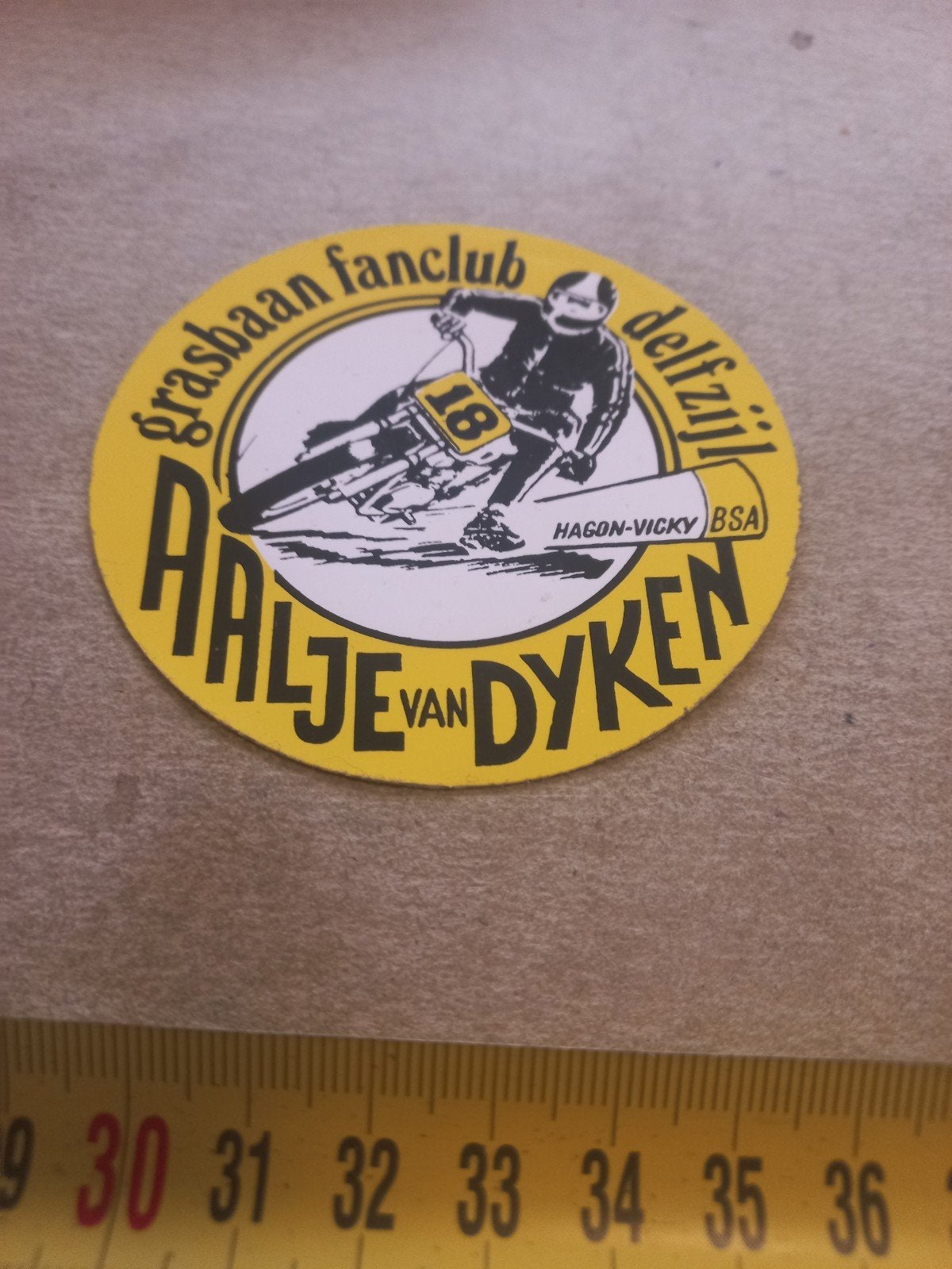 Vintage Grasbaan Fanclub Delfzijl Aaltje van Dyken Sticker, Ophalen of Verzenden, Gebruikt, Sport