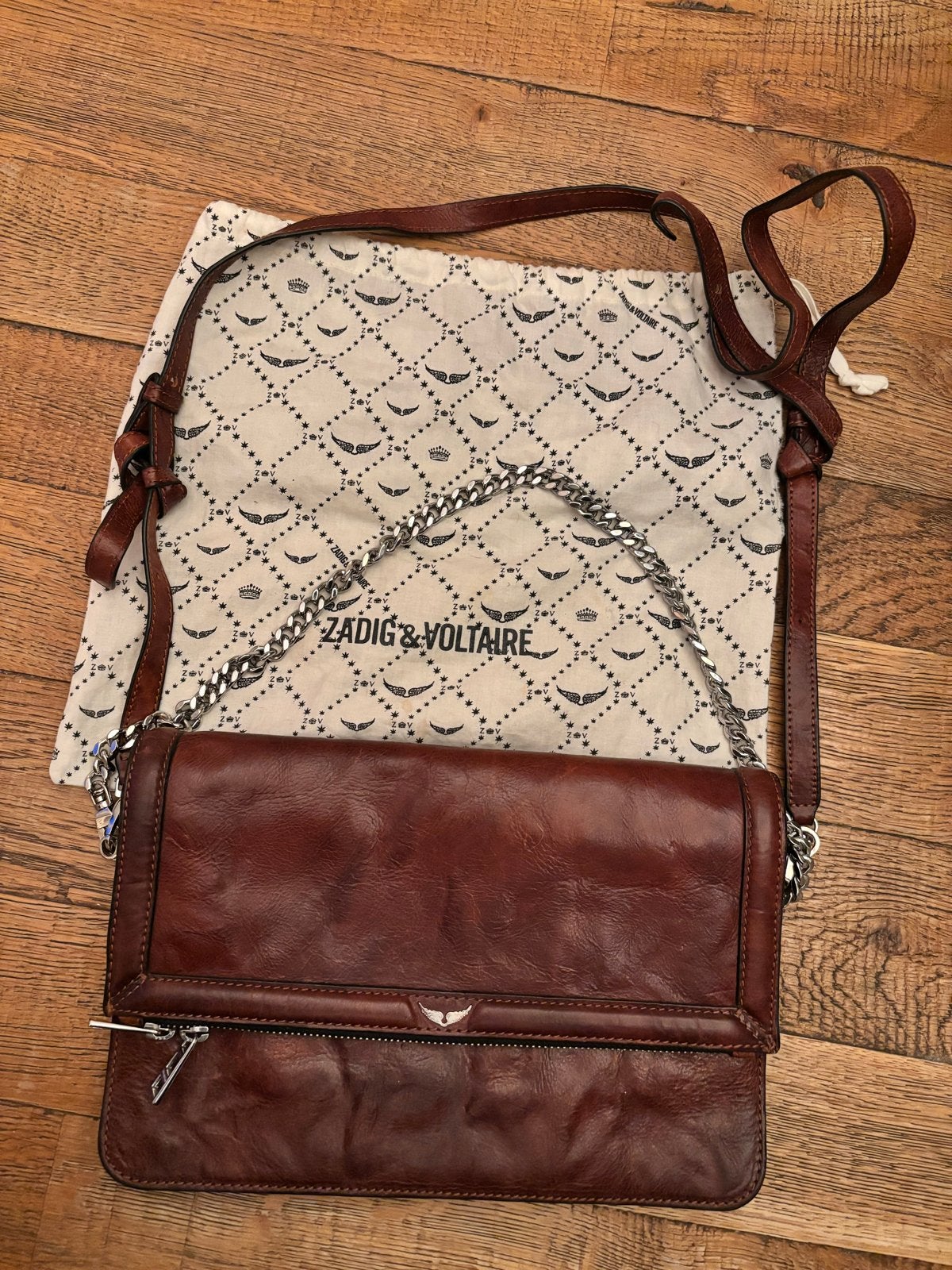 Zadig & Voltaire Rock Novel Bag  bruin leer (swing), Ophalen of Verzenden, Zo goed als nieuw, Bruin, Schoudertasje