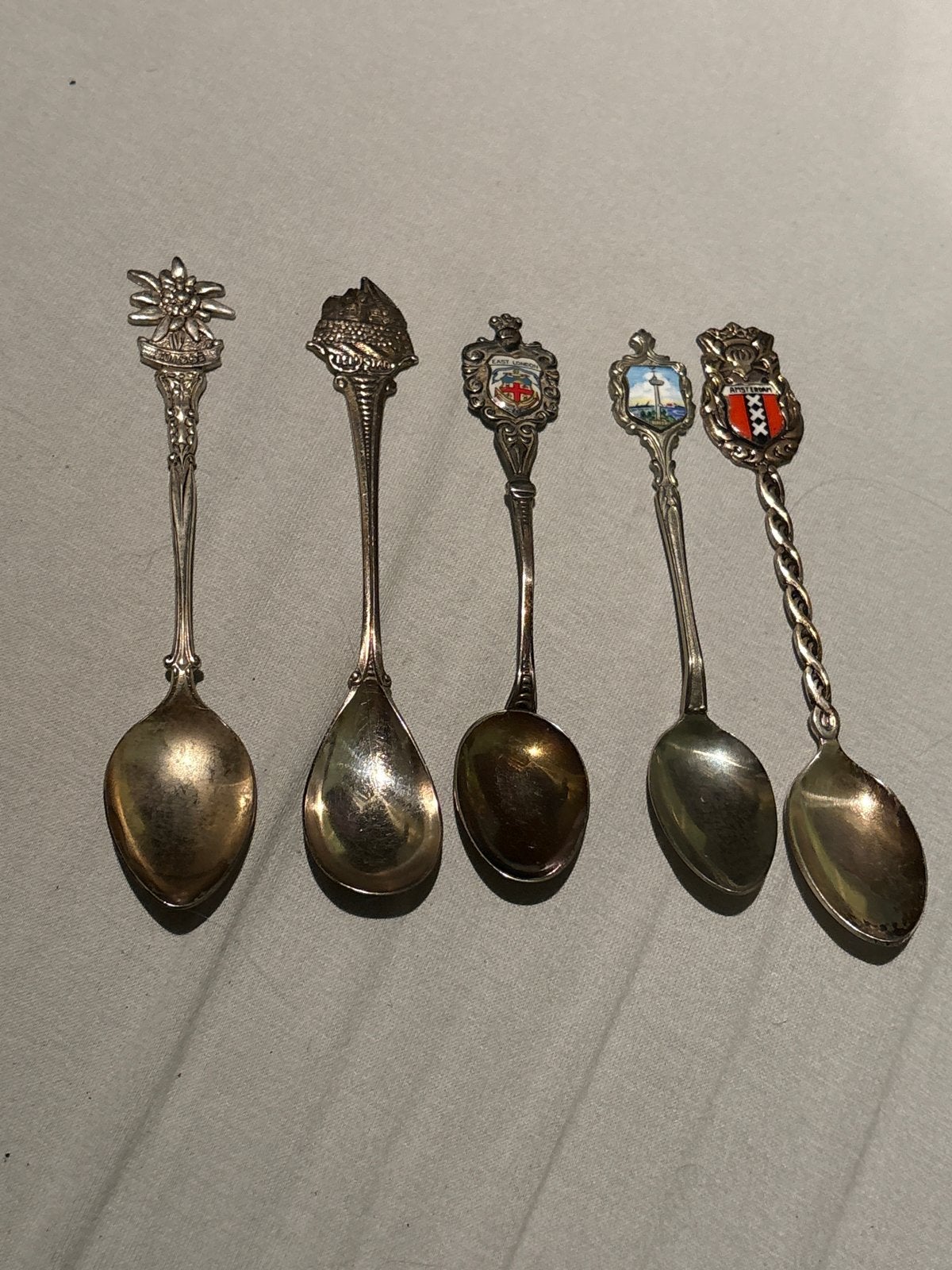 5 Zwaar Verzilverde Theelepels - Souvenirlepels, Ophalen of Verzenden