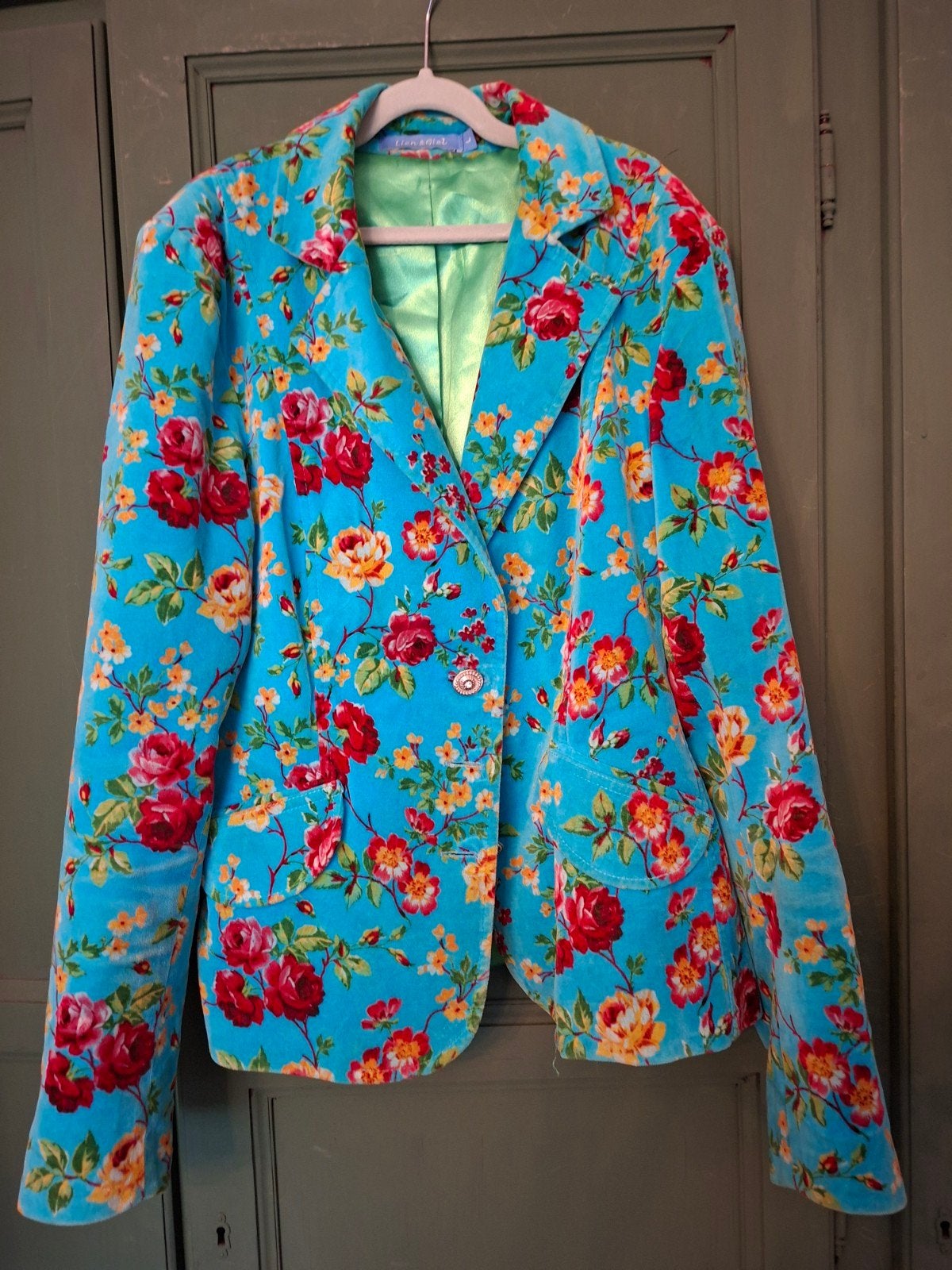jasje blazer lien en giel maat L, Ophalen of Verzenden, Maat 38/40 (M), Blauw