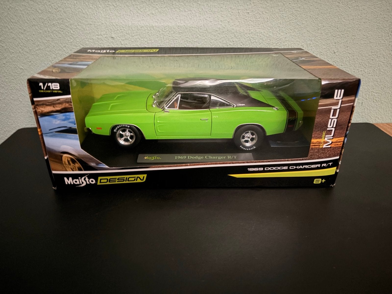 Maisto 1:18 Modelauto 1969 Dodge Charger R/T Groen, Ophalen, Nieuw, Auto, Maisto