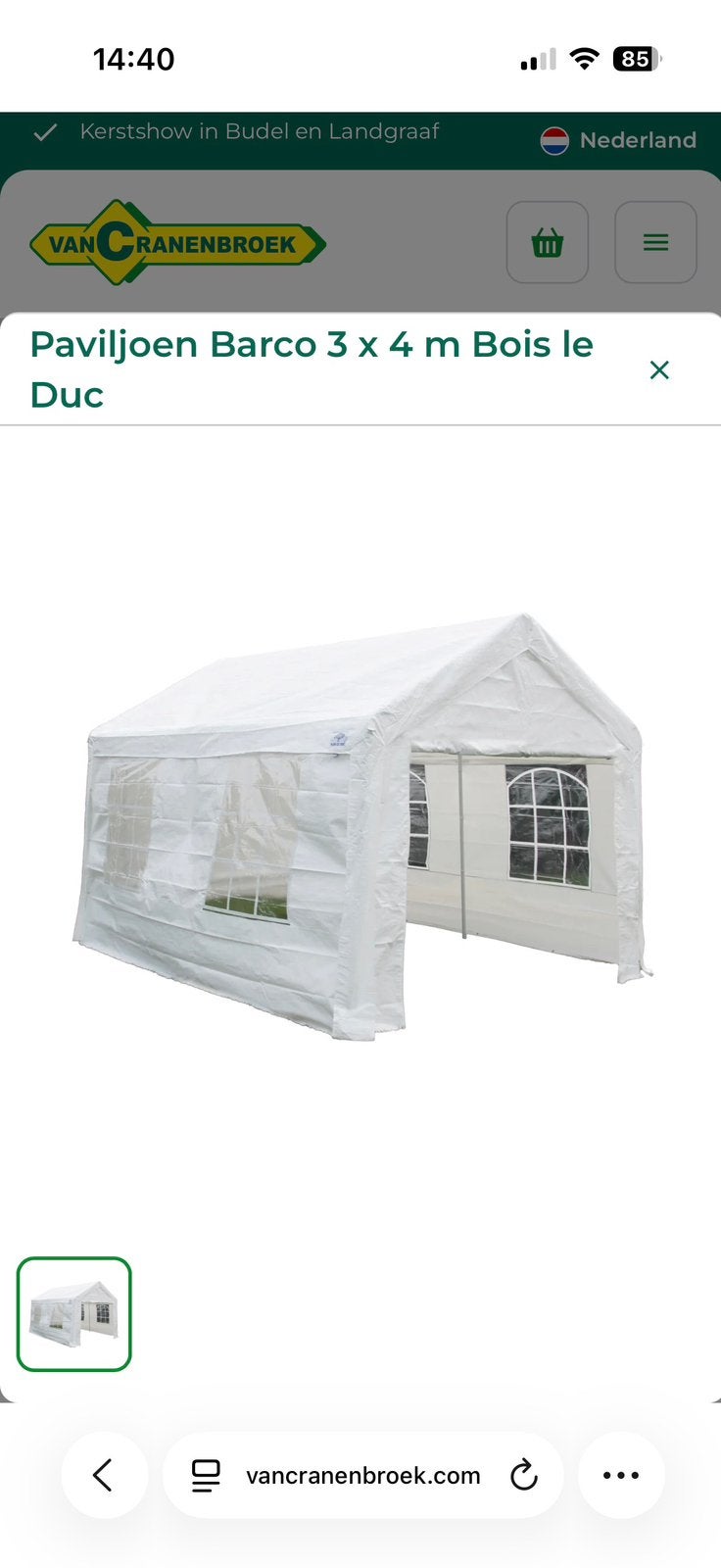 Partytent 3 x 4 m Bois le duc, Tuin en Terras, Ophalen, Gebruikt, Opvouwbaar, Partytent