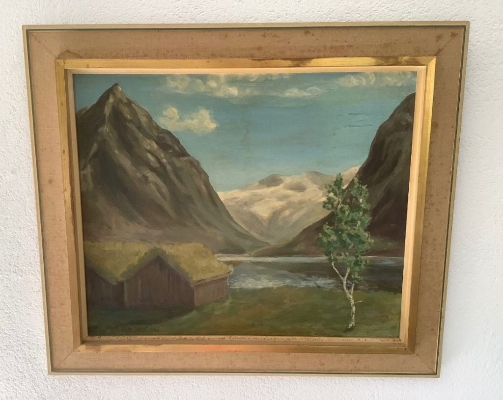Olieverfschilderij Noors Landschap 59x68 cm. Gesigneerd., Ophalen of Verzenden, Landschap