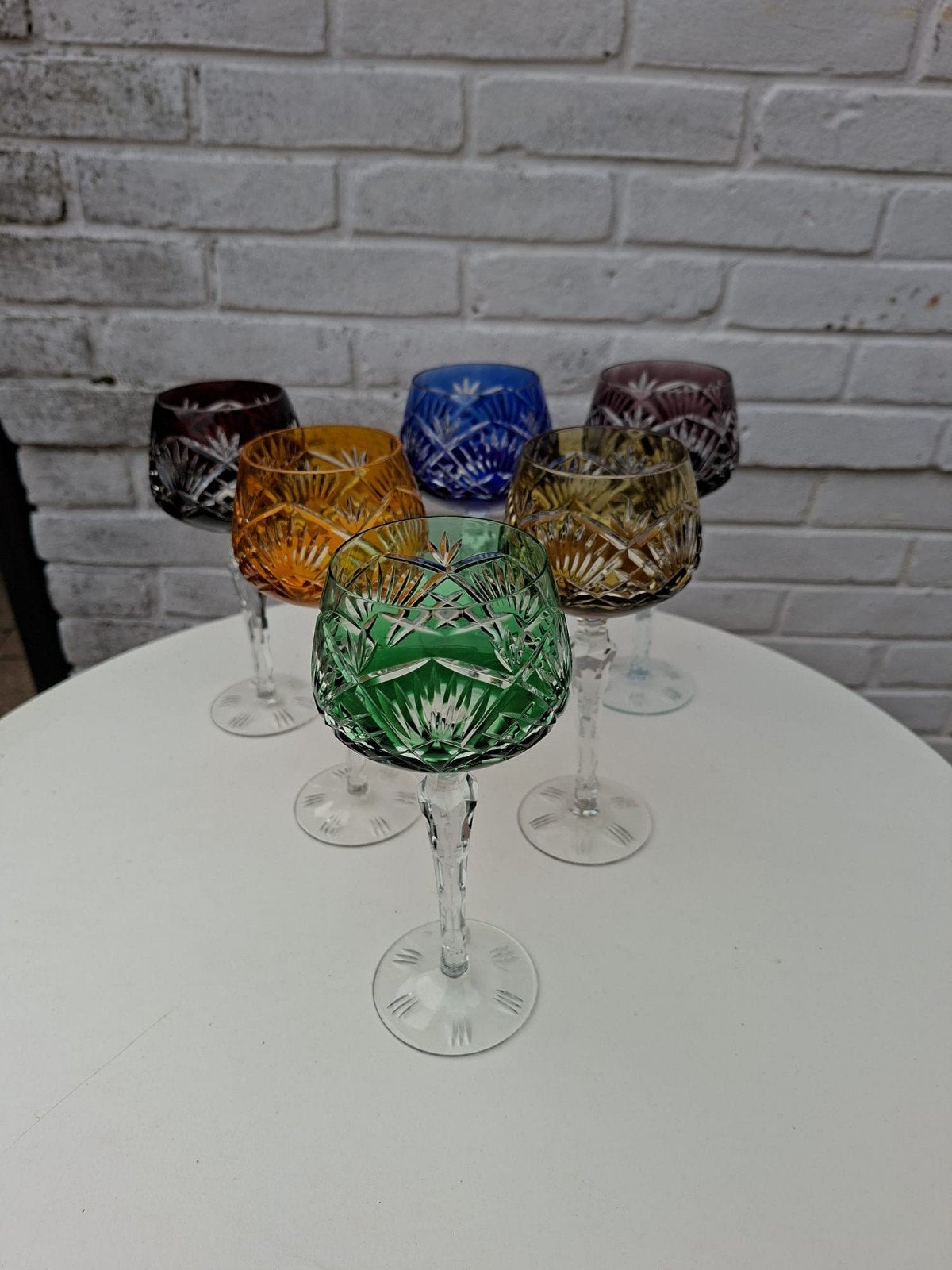 Set van 6 gekleurde kristallen wijnglazen, Antiek en Kunst, Ophalen of Verzenden