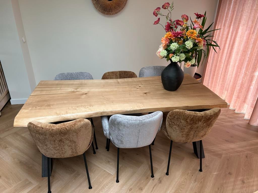 Populieren (boomstamtafel) eettafel met stalen X-poten, Ophalen, Nieuw, 50 tot 100 cm, Vijf personen of meer