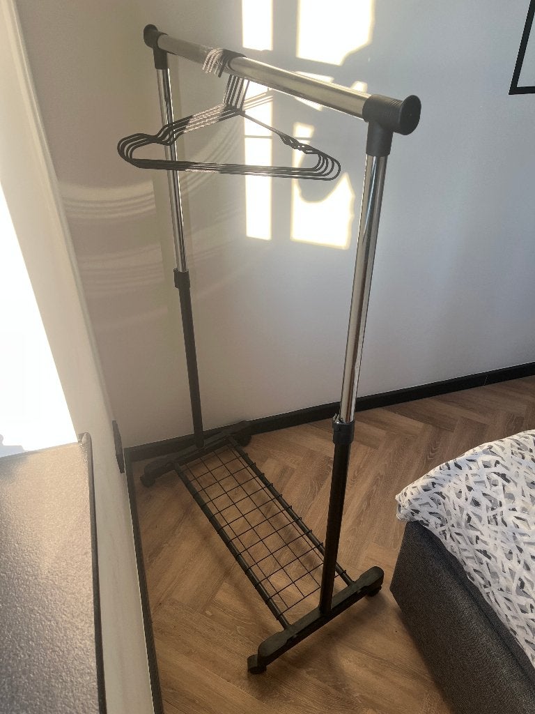 Kledingrek Verstelbaar op Wielen met Schoenenrek, Zo goed als nieuw, 150 tot 200 cm, 25 tot 50 cm, 50 tot 100 cm